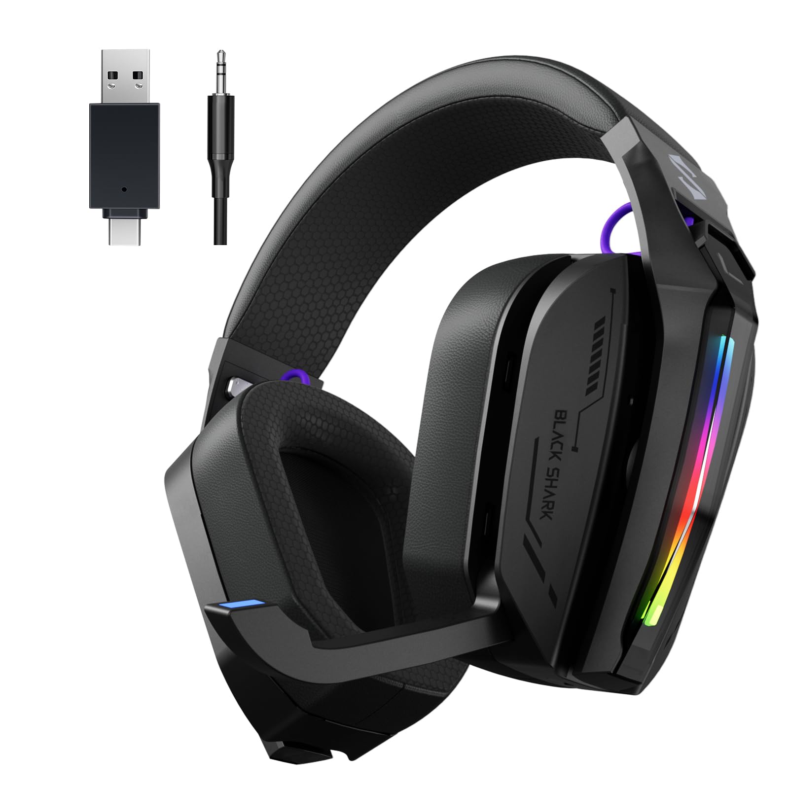 Black Shark Wireless Gaming Headset, Bluetooth 6.0 Gaming Headphones with USB and Type-c Connector, 7.1 Surround Sound for PC, PS5, PS4, Noise Canceling Microphone & 40H Battery, Goblin X8 (Black)