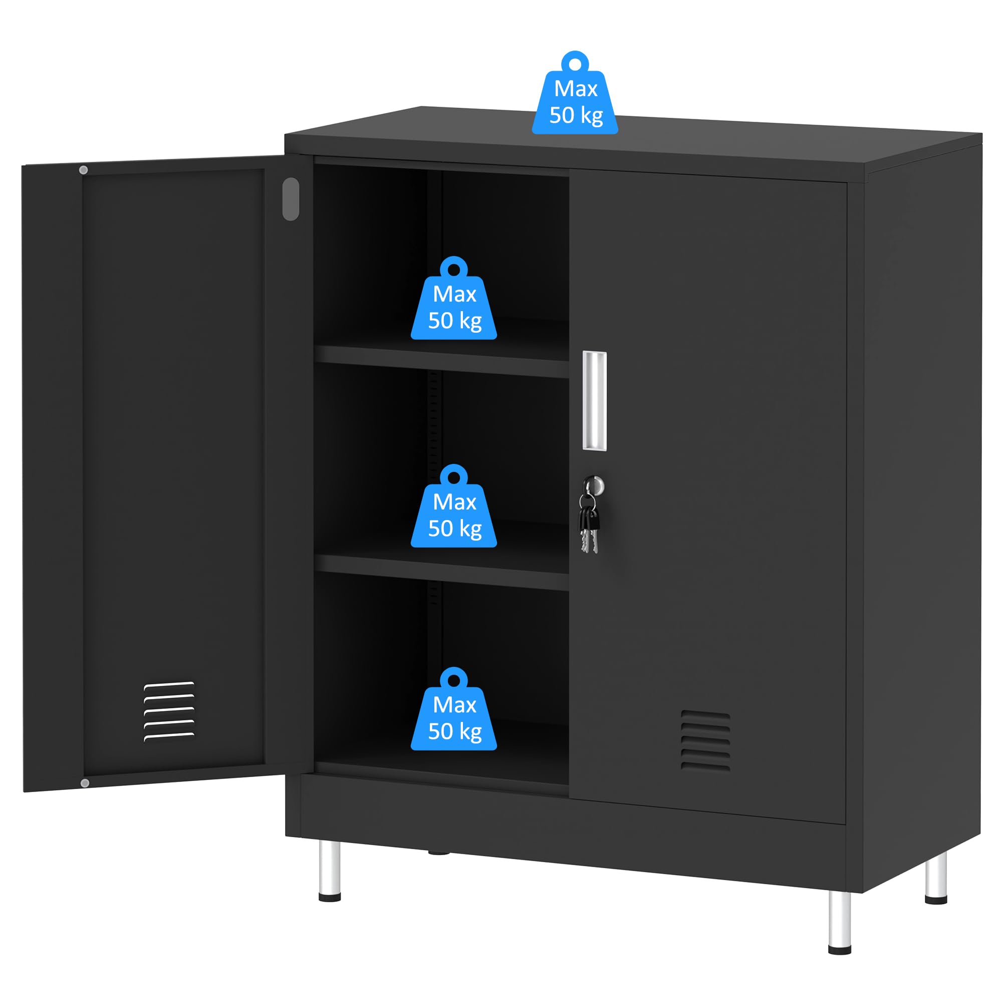 JINGUR Armoire de Rangement en métal avec Portes verrouillables et étagères réglables, Petite Armoire de Rangement verrouillable pour Maison, Bureau, Garage, Garde-Manger, entrée, Salon (Noir)