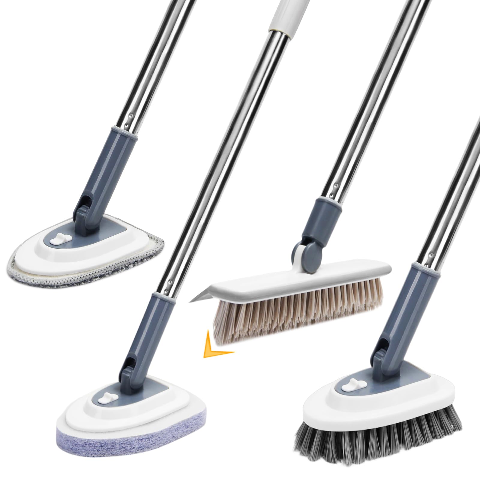 Cepillo de limpieza de suelo, 4 en 1, cepillo de lechada con mango largo ajustable para limpiar baño, ducha, bañera, azulejos, cocina, vidrio, pared
