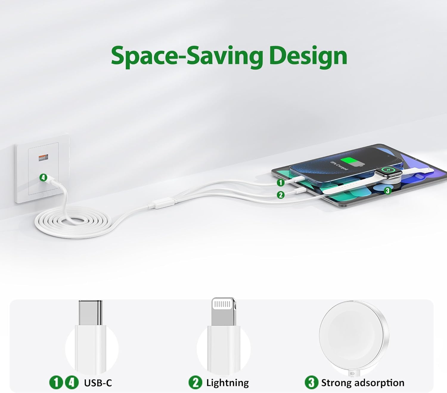 Caricabatterie 3 in 1 per Apple Watch, caricatore rapido USB C per iWatch e iPhone, cavo di ricarica multi Apple Watch da 2 m, con spina USB-C da 20 W, per iWatch Ultra/Serie 11/10/9/8/3, iPhone 17 16