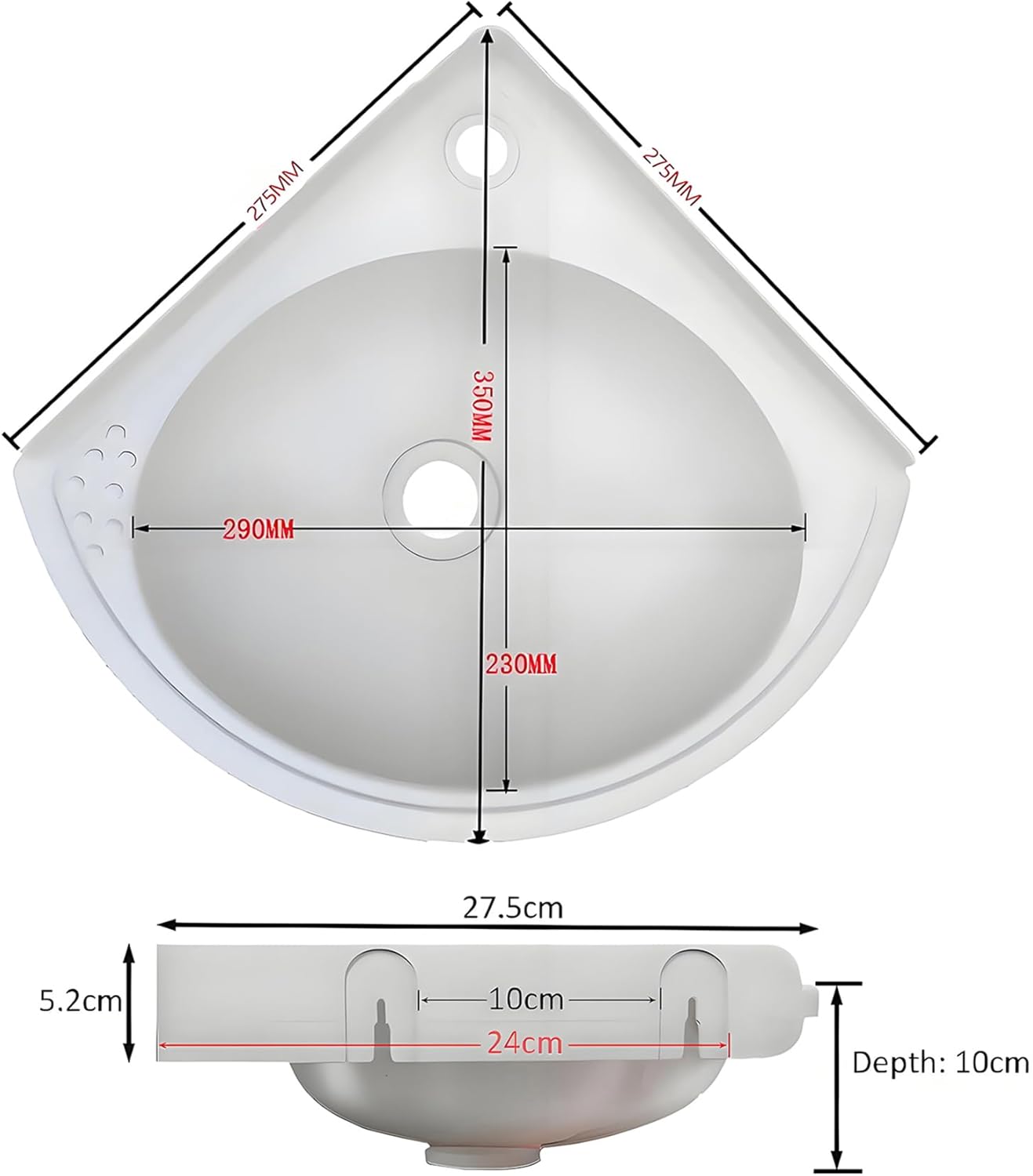 Wall-Mounted Small Corner Sink with Faucet & Drainage - No Drilling Mini Plastic Basin for Bathroom, Cloakroom & Toilet - Space-Saving Vessel Sink Solution(White 27.5x27.5cm)