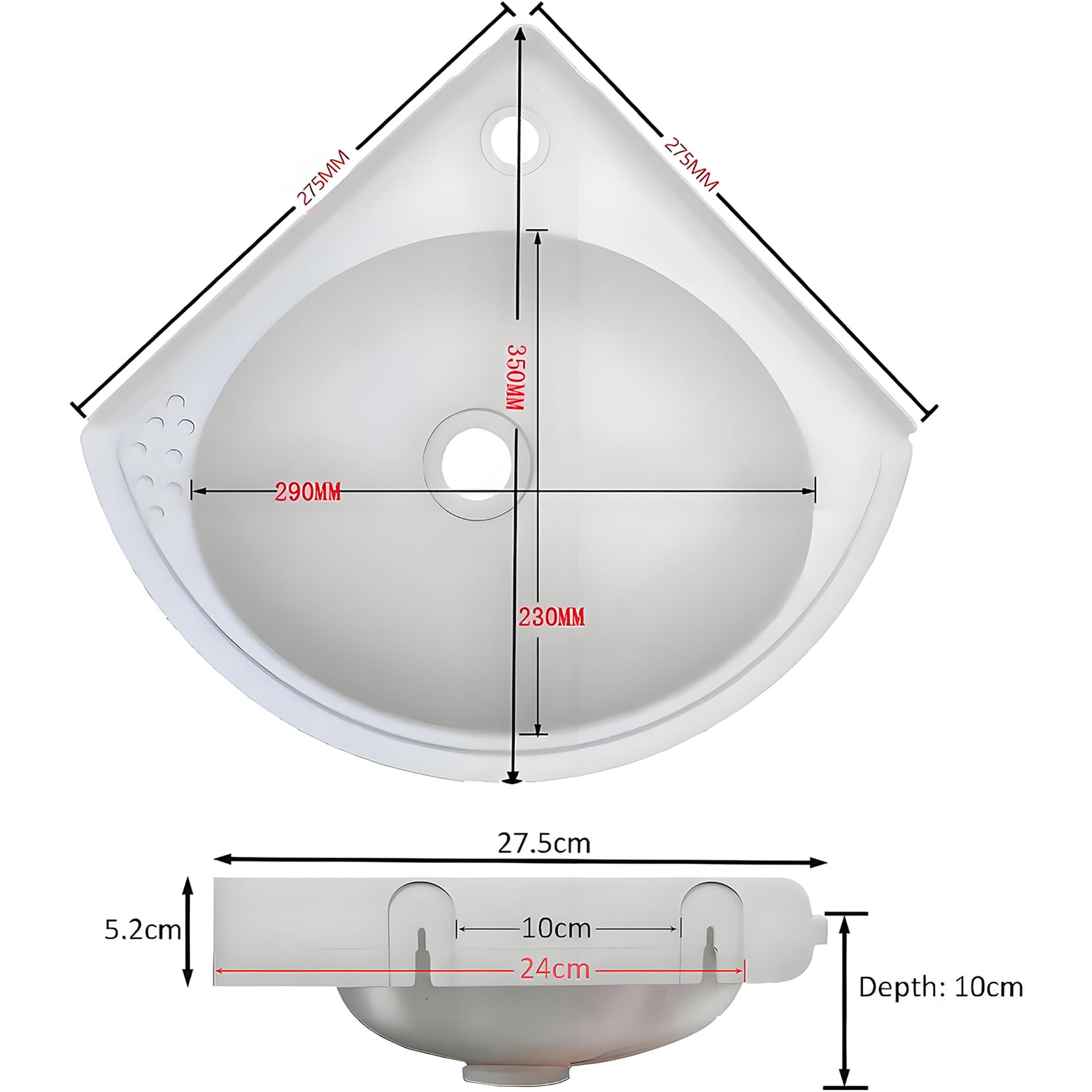 Petit Éviers D'angle,Sans perçage Évier Mural,Plastique Triangulaire Montage Lavabo de Salle de Bain Mini Vasque avec Robinet et Kit de Drainage, pour Petit Espac