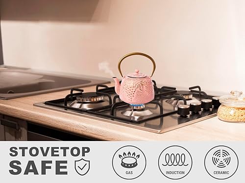 Miniatura 5 de VICSKY Tetera de hierro fundido de calabaza (40 oz40.6 fl oz), resistente hervidor de té de hierro apto para estufa, hervidor de té con