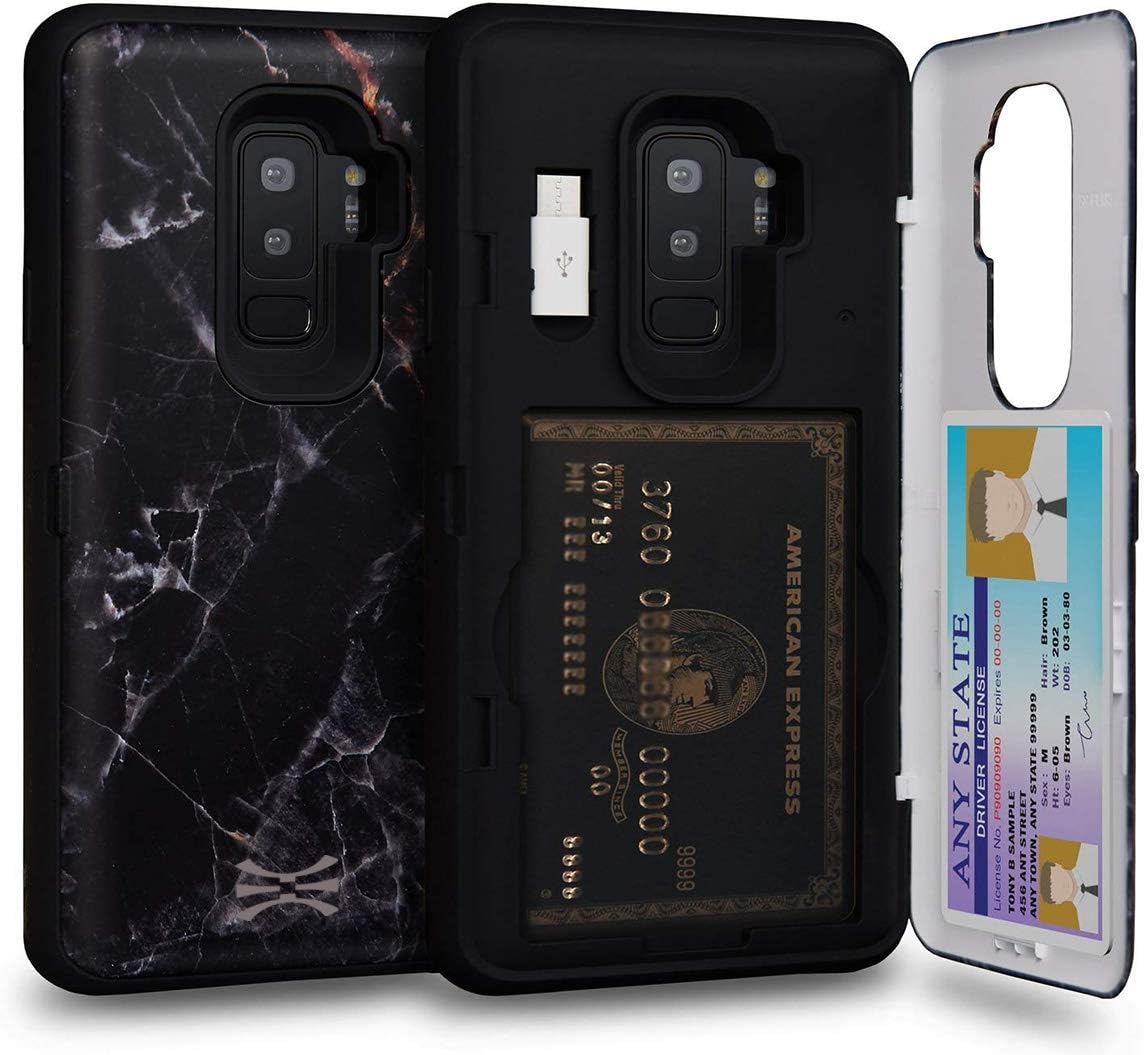 TORU CX PRO Case for Galaxy S9 Plus, with Card Holder | Slim Protective Shockproof Cover with Hidden Credit Cards Wallet Flip Slot Compartment Kickstand | Include Mirror and USB Adapter - Marble