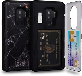 TORU CX PRO Case لـ Galaxy S9 Plus ، مع حامل بطاقة | غطاء واقي مقاوم للصدمات مع بطاقات ائتمان مخفية محفظة رفرف فتحة مقصورة | تتضمن مرآة ومحول USB - رخام