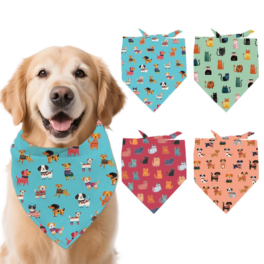 arricraft 4 Pcs Polyester Pet Bandanas, Dogs and Cats Pattern Dog Scarf Washable Triangle Fabric Pet Bandanas for Small Medium Large Cat and Dog Clothing Accessories 26.7x18.9 Inch