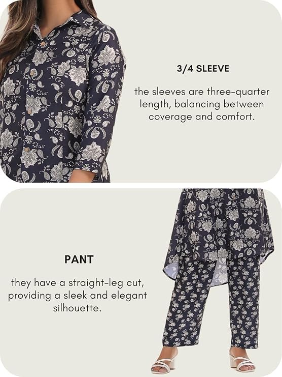 Image of GRECIILOOKS Co ord set for women stylish | Anarkali Kurta-Set - Viscose Printed Kurta & Straight Pant | kurtis| Festive Indian Traditional Outfit Dress for Functions & Puja | Trendy Travel & Streetwear Look for Woman | 3 /4 Half Sleeve