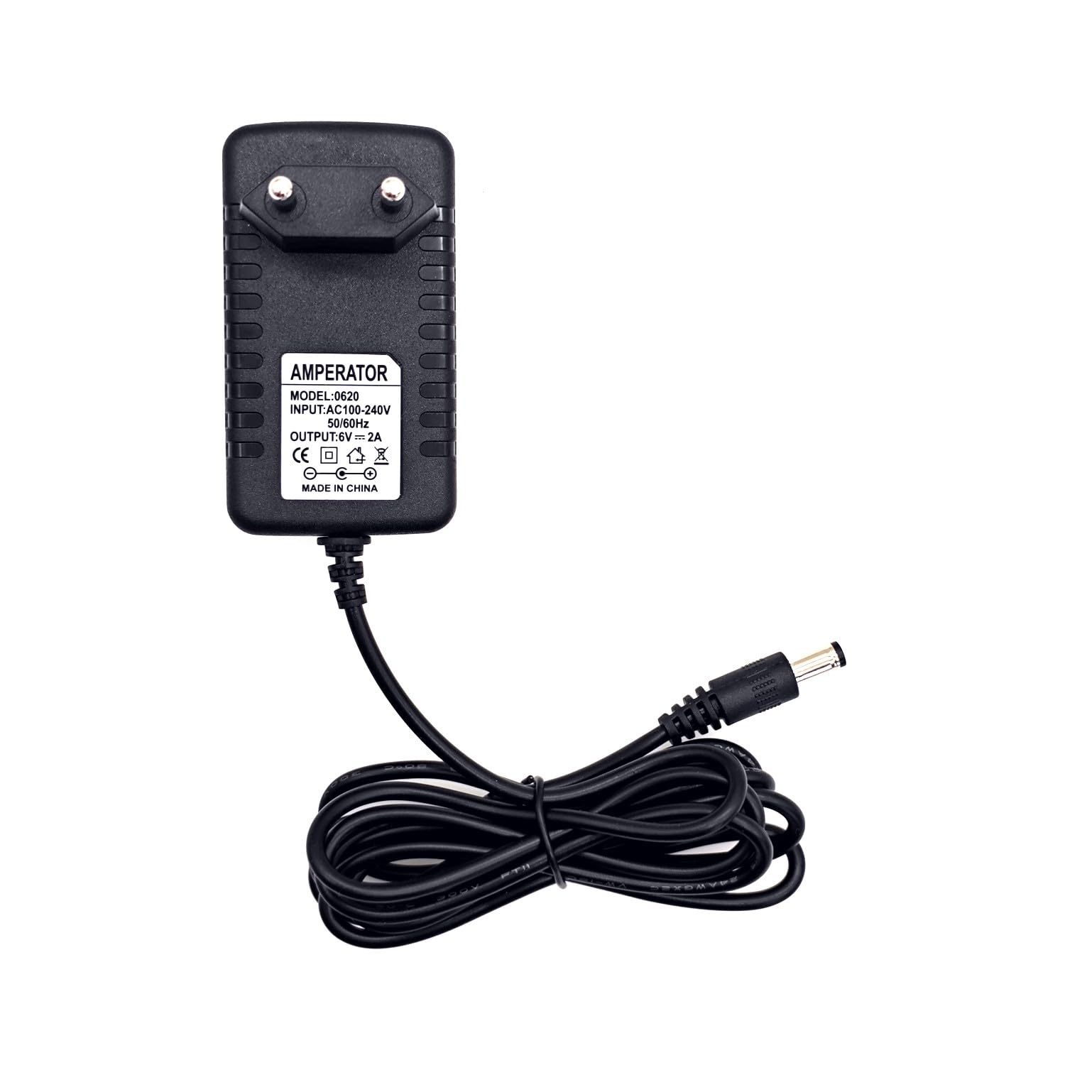 JZK 6V 2A Caricatore con cavo di ricarica, 5.5 mm x 2.5 mm connettore DC compatibile con 5.5 mm x 2.1 mm, adattatore AC, alimentatore di rete 12 W