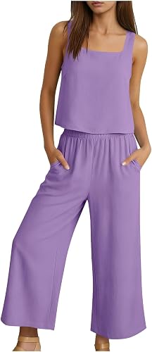FPMLUXLL Womens Linen Set Summer Lounge Set Travel Cute Comfy Sets Tank Top and 