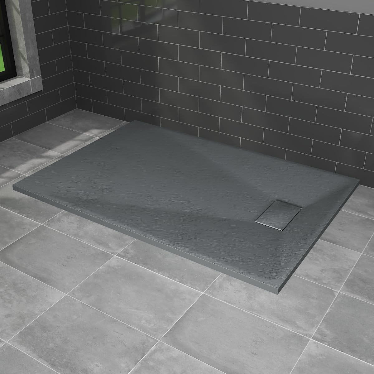 NRG 1300x900mm Anthracite Shower Base Non-Slip SMC Rectangle Shower Tray with Fast Flow Waste for Bathroom Enclosures