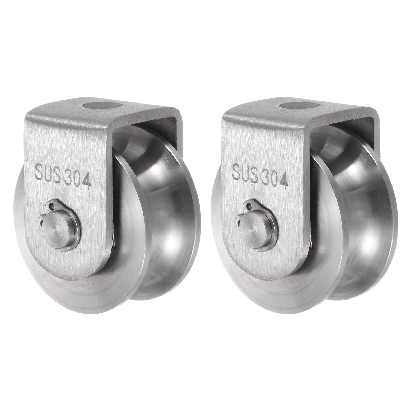 sourcing map 2 Pièces Roue à Rainure en U en Acier Inoxydable 304, Bloc de Poulie de Roue de Piste de 48 mm de Diamètre Chargeant 400 kg pour Portail Coulissant, Largeur de Rainure 16 mm