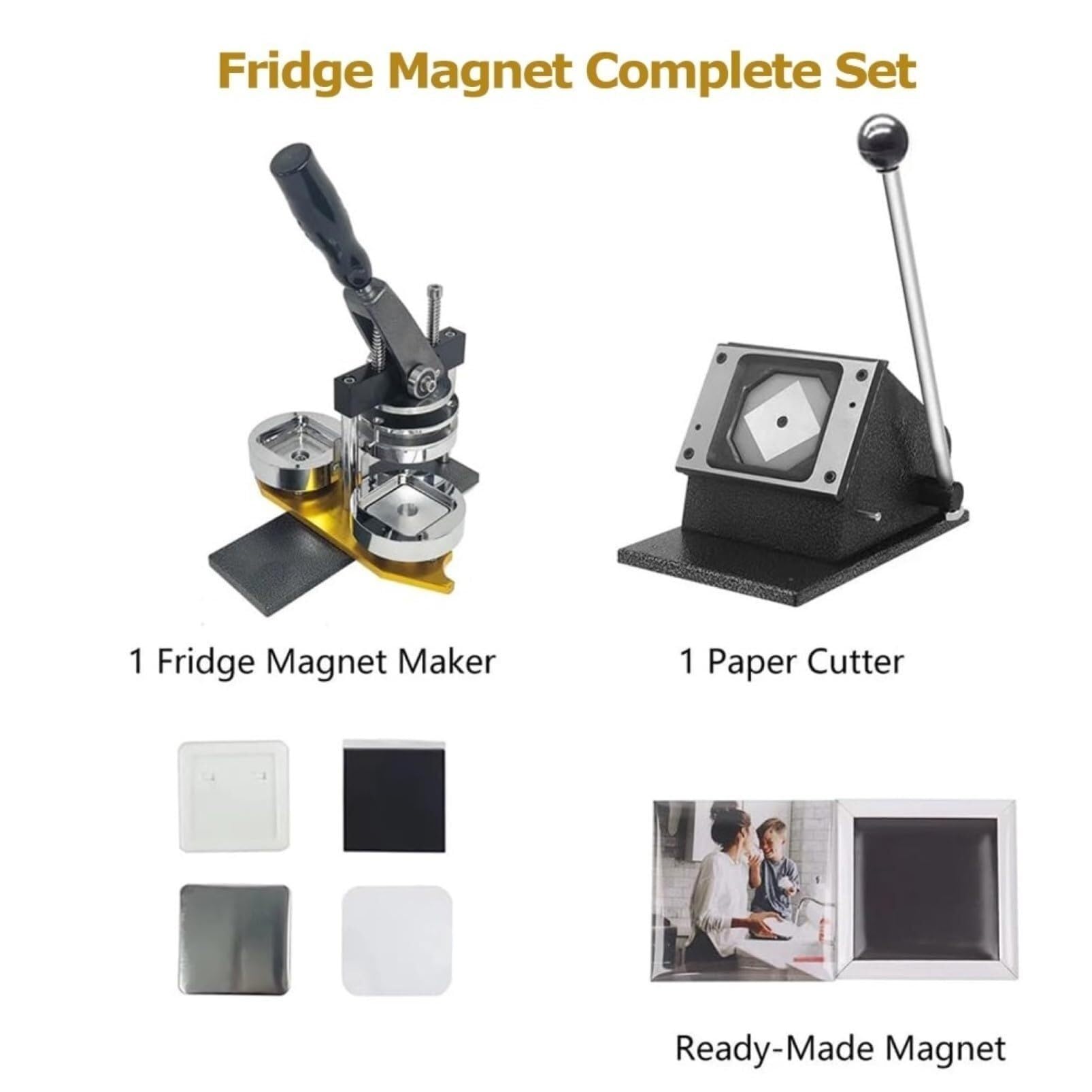 Badge Maker Machine - 50mm Square Fridge Magnets Button Making Kit, 1000 Set DIY Crafts & Photo Projects, Custom Team Badges & Creative Gifts
