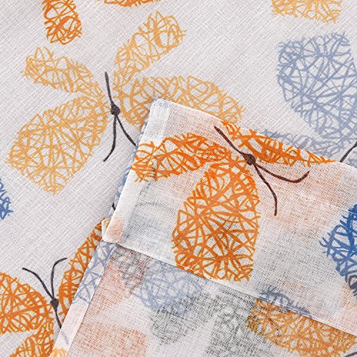 Image of Deconovo Decorative Blackout Printed White Sheer 84 Inch Length-Rod Pocket Voile Drape Curtains for Bedroom, 42W x 84L Inch, Blue Green and Orange