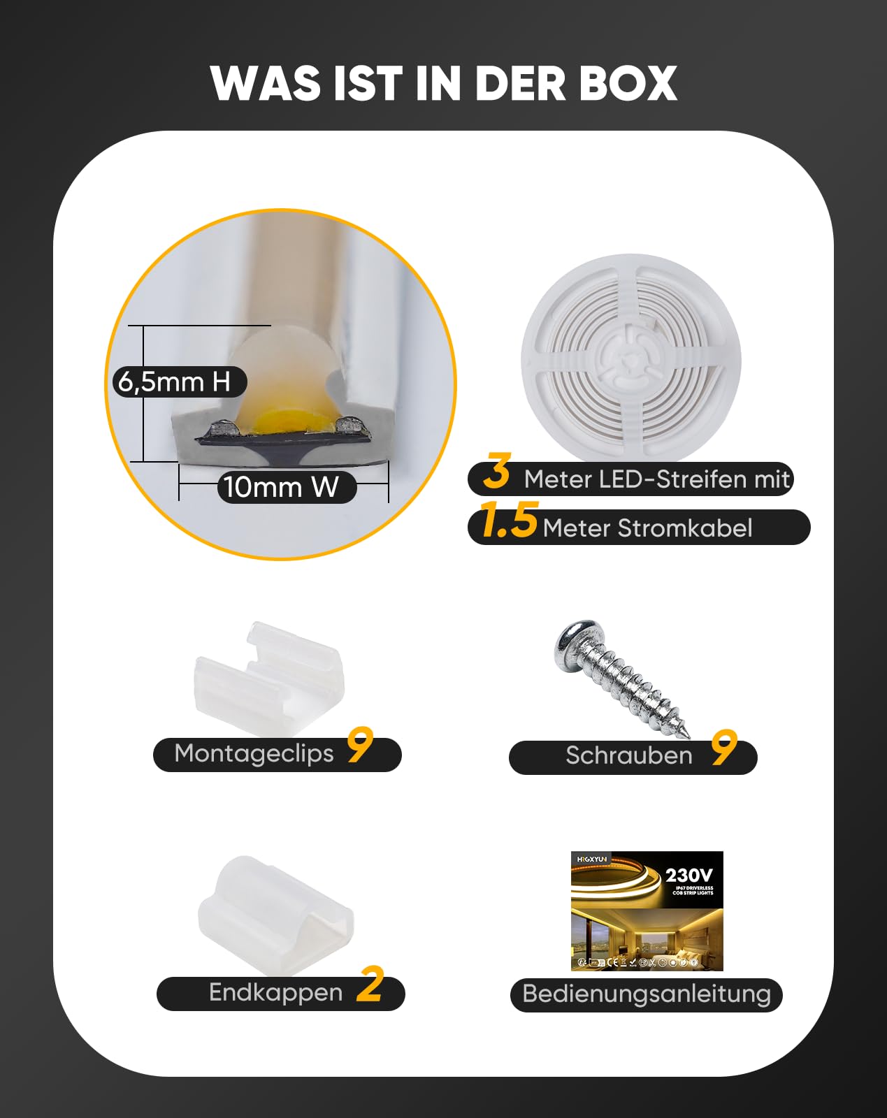 Striscia LED COB Neon AC 230 V, luce bianca calda, 3 m