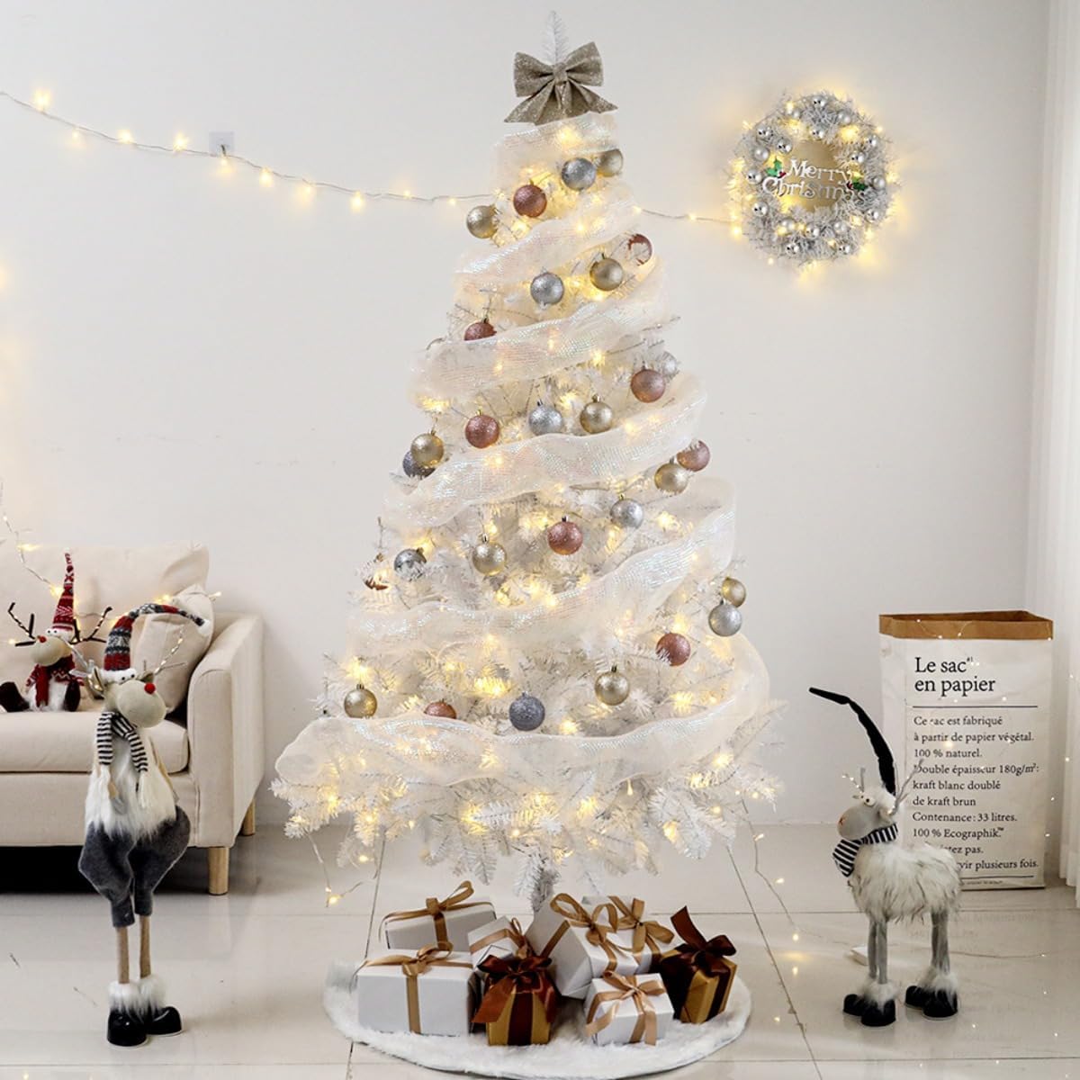 TRENIE白い高級豪華クリスマスツリー（150cm/180cm、LED ライト