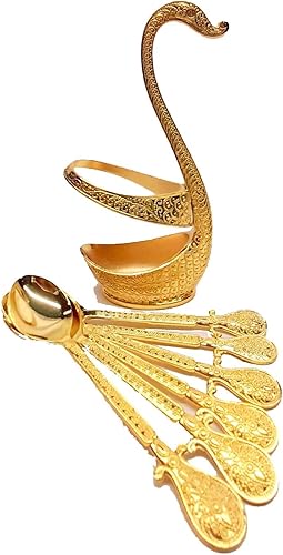 Miniatura 2 de Juego de 6 cucharas de té para el hogar y la cocina, bañadas en oro alemán, 1 unidad, para café, fruta, postre, agitar, mezclar azúcar, por ORNATE