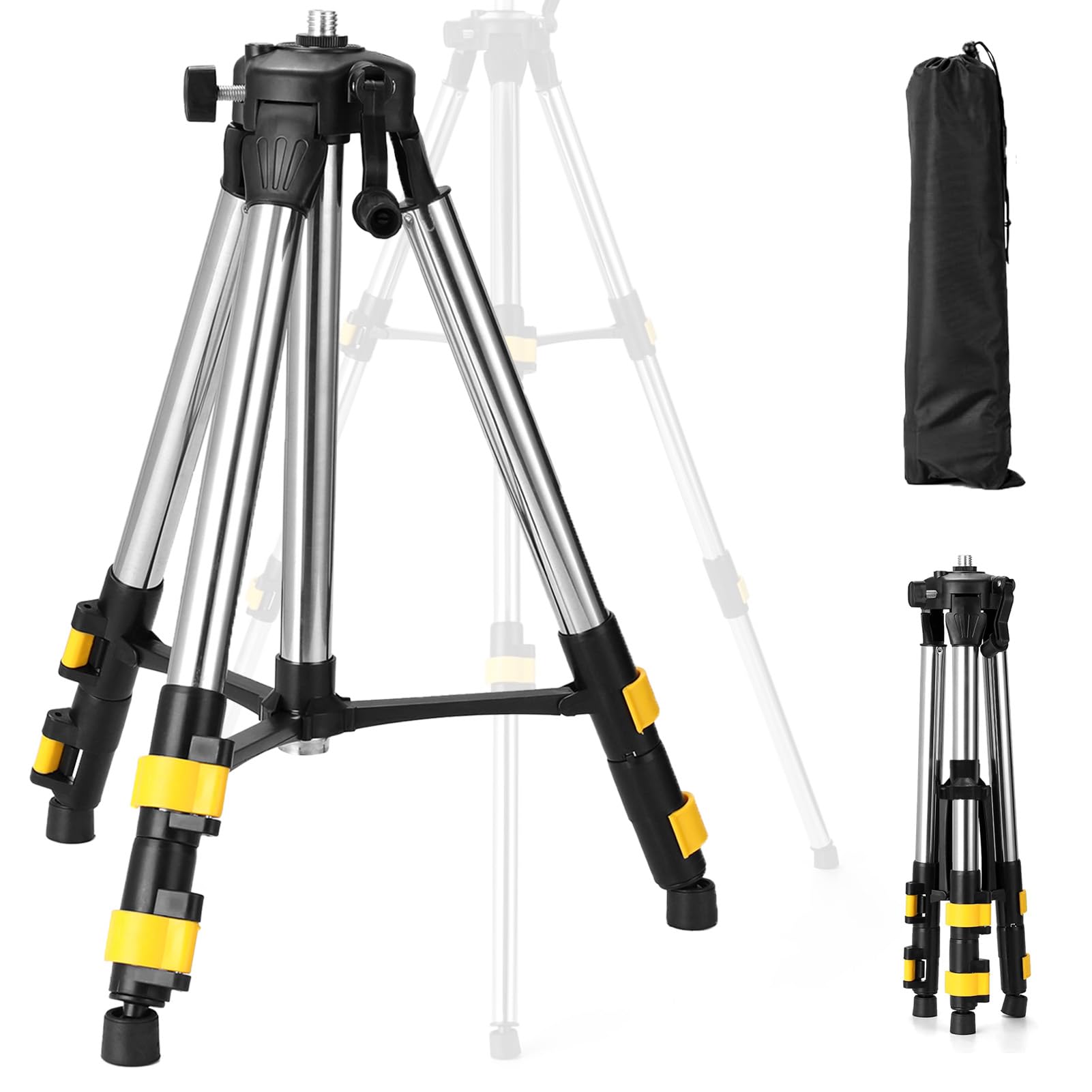 Trípode para láser y niveladores, interfaz de rosca de 5/8" con adaptador de 1/4", trípode telescópico de acero inoxidable (altura de trabajo 37-110 cm) con bolsa de almacenamiento