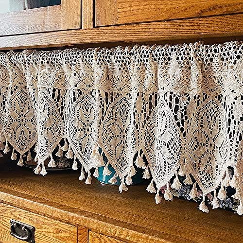 Retro Crochet Curtain Valance For Kitchen Window Boho Curtain Tiers For Coffee Decor Rod Pocket Farmhouse Short Curtains For Room Divider 1 Panel Knitting Doorway Curtain W47 X L15 Inch #TOP1