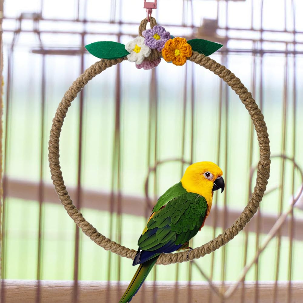 Altalena per Uccelli, Giochi per Pappagalli da Appendere in Gabbia, Giocattolo Altalene in Corda per Pappagallo, Parrocchetti, Calopsitte, Conuri, Fringuelli