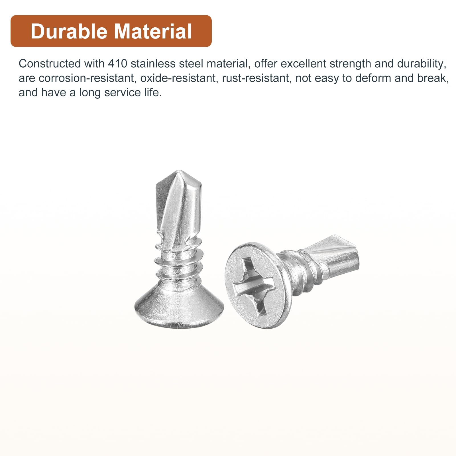 DTGN 100Pcs ST6.3x19mm Self Drilling Screws, 410 Stainless Steel Flat Head Phillips Sheet Metal Screw - Image 3