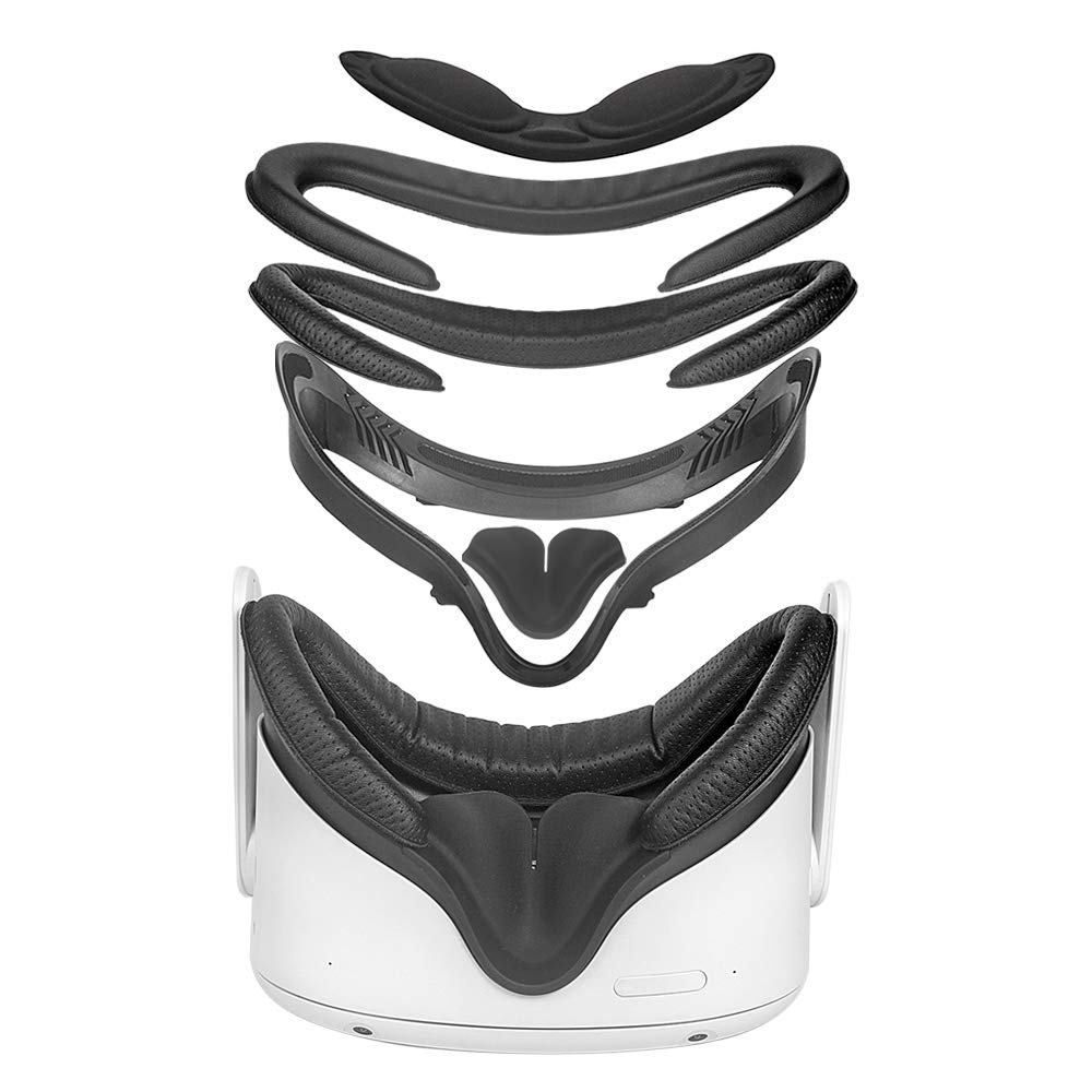 HIJIAO Latest Upgrade Accessories for Oculue Quest 2, including VR Facial Interface Bracket & PU Leather Foam Face Cover Pad Replacement & Protective Lens Cover for Oculus Quest 2