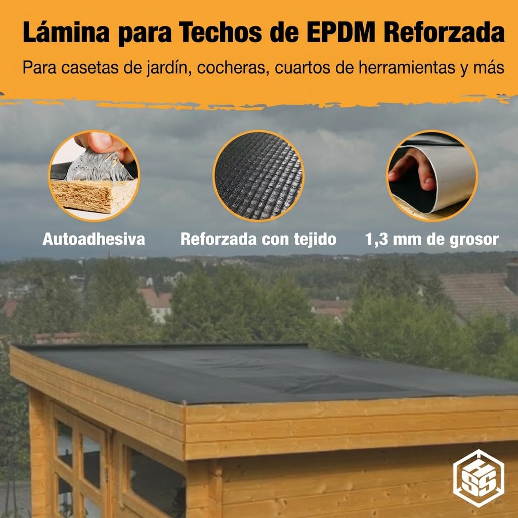 Membrana Impermeabilizante EPDM Autoadhesiva – 10m² Lámina EPDM para Caseta de Jardín y Pérgola – Resistente UV y 100% Estanca – Espesor 1,3mm – 100cm x 10m – Negro