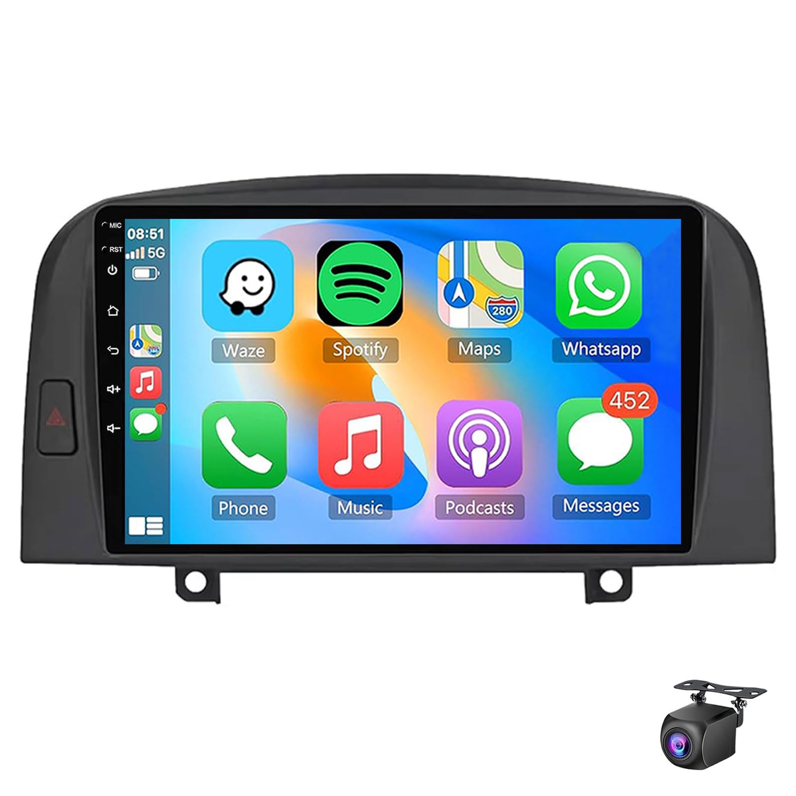 Android 15 Car Radio For Hyun-dai Sonata 2004-2008 With 9 Inch Touch Screen Stereo Wireless Carplay Andorid Auto GPS Navigation Bluetooth WIFI EQ Audio FM/RDS SWC Backup Camera Mic(Size:8Core 6+128G)