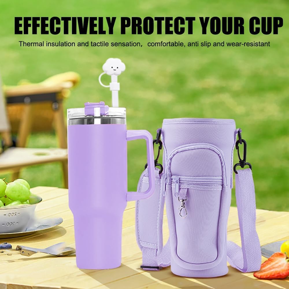 Stanley Cup Accessori 6 Pezzi Set Contiene Tappo in Paglia Tappo a Tenuta Stagna Cannuccia Spazzola Cannuccia Manica a Coppa per 30 oz 40 oz Capacità Coppa Non Inclusa（Viola）