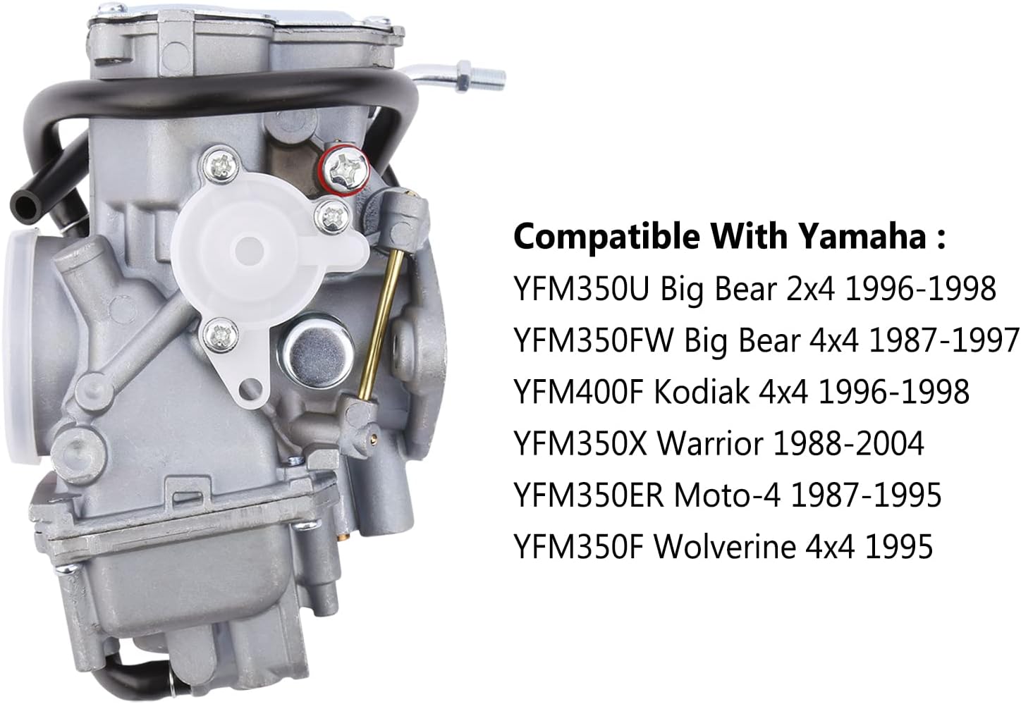 Warrior 350 Carburetor Fits Yamaha YFM350X Warrior 1988-2004, Kodiak 400 1996-1998, YFM350 Big Bear 1987-1998, YFM350ER Moto-4 1987-1995, YFM350F Wolverine 4x4 ATV
