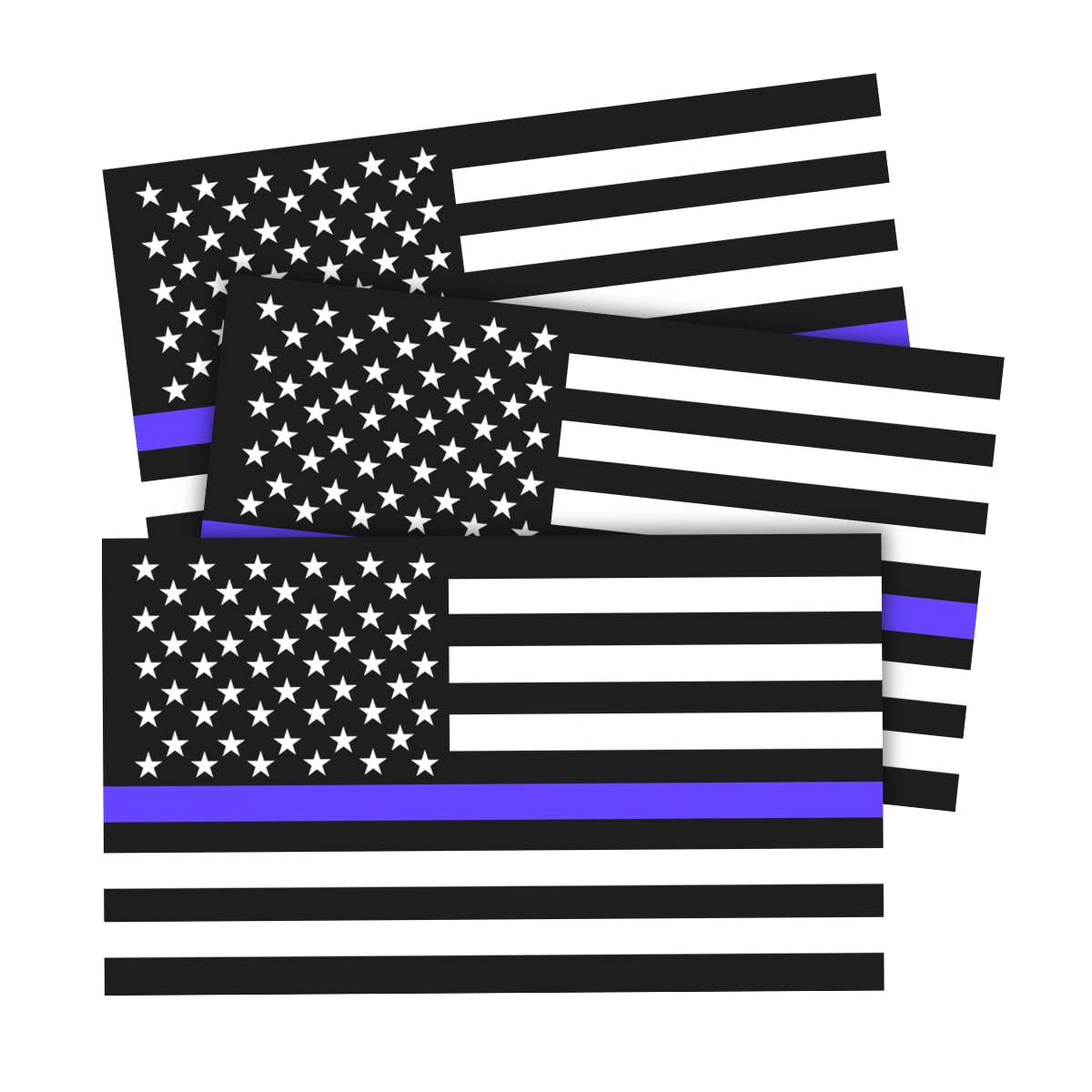 3PCS Reflective American US Flag Decal for Car, 5''×3'' Vinyl Thin Blue Line USA Patriotic Stripe Stickers, Car Trucks Decor for Window Bumper, Police, Law Enforcement Officers (Black/D)