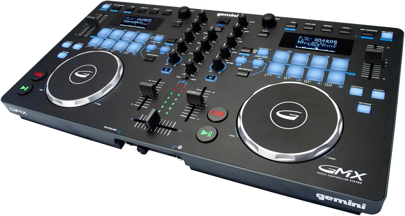 Gemini Sound Gemini GMX Series Professional Audio DJ Multi-Format USB, MP3, WAV and DJ Software Compatible Media Controller System with Touch-Sensitive High-Res Jog Wheels,Black
