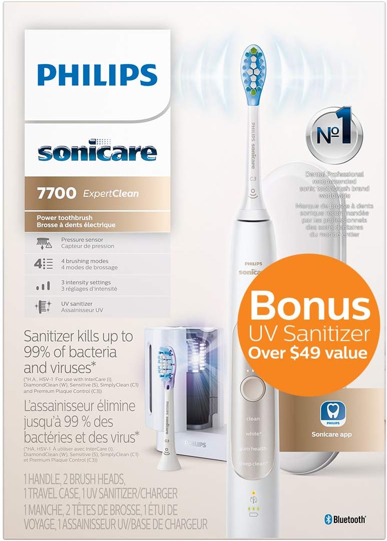Philips Sonicare ExpertClean 7700 Rechargeable Electric Toothbrush with Bluetooth and UV Sanitizer, HX9630/15, Black : Beauty & Personal Care