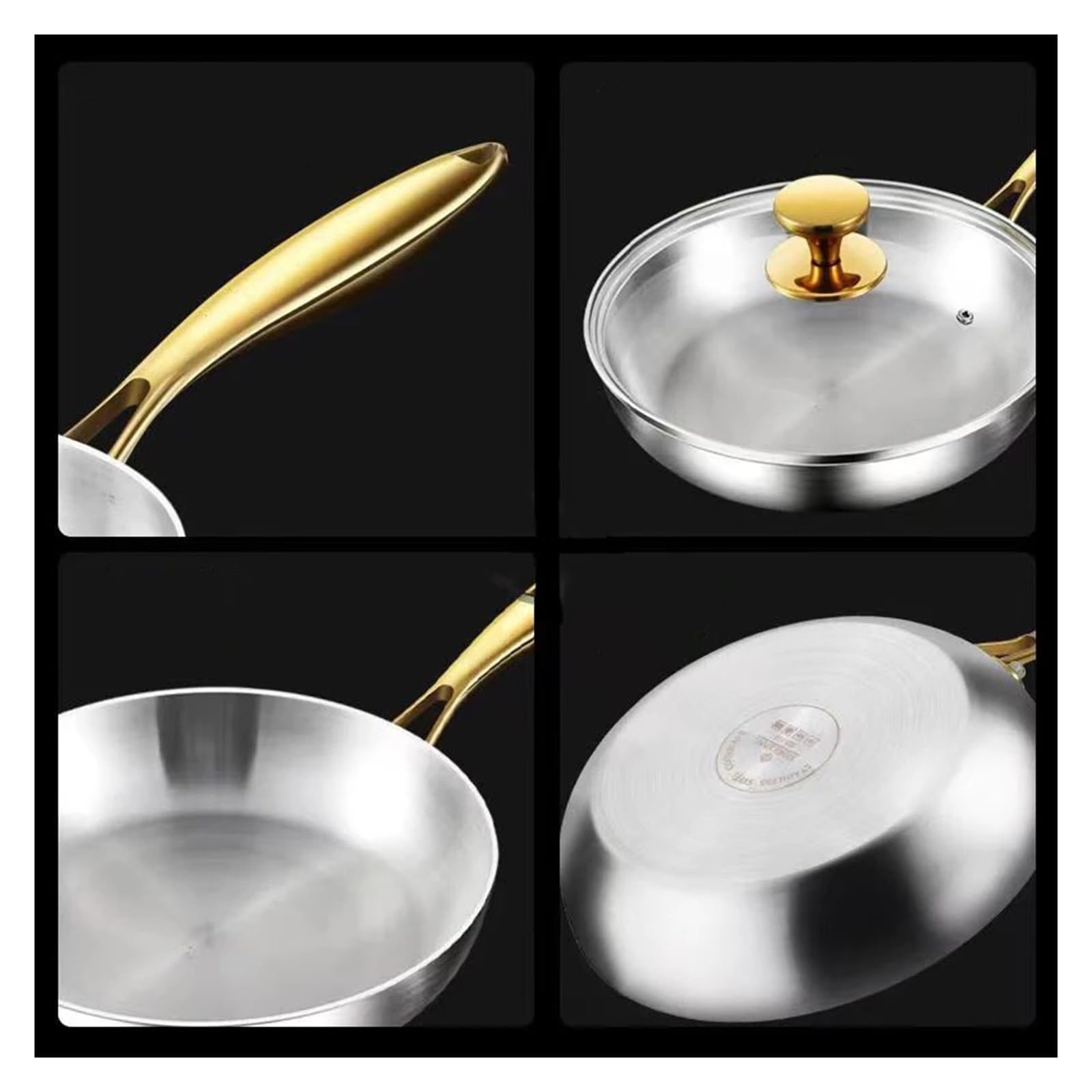 poele inox Poêle à frire en acier inoxydable, wok, antiadhésive, for steak frit, cuisinière gaz, casserole induction, ustensiles de cuisine(24cm)