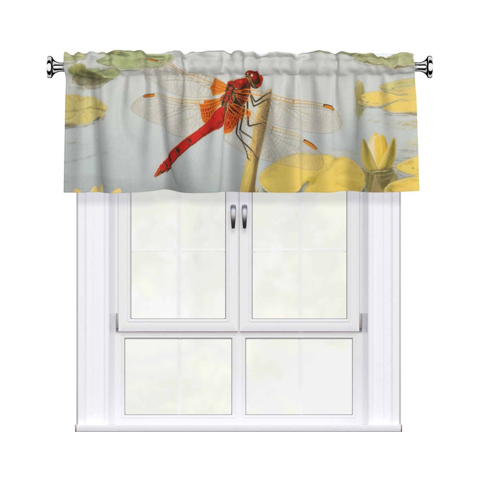 FekiLoot Dragonflies Curtain Valance for Windows, Kitchen Window Valances Rod Pocket Window Treatments Short Curtains Drapes for Bathroom Bedroom Cafe Decor 54x18inch 1 Panel