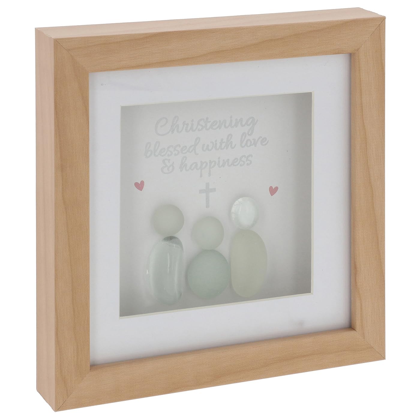 Shudehill Giftware Christening Blessing Plaque Cross Pebble Glass Frame