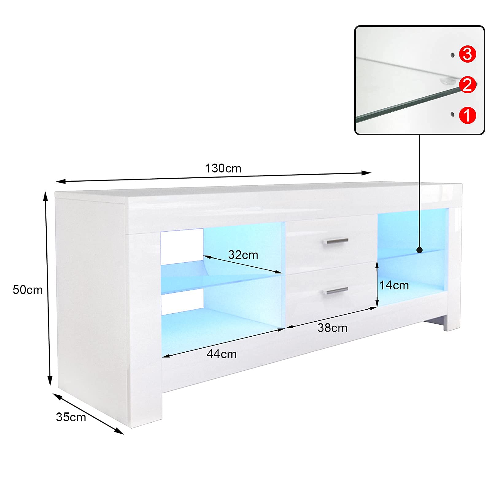 Dripex Mobile Porta TV con Luci LED, Mobile TV in Legno Moderno Design, Mobili per TV Cabinet Soggiorno Bianco Lucido 130 x 35 x 50 cm