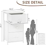 Somdot Nightstand with 3 Drawers, Small Dresser for Bedroom, Bedside Table Night Stand End Table with Fabric Bins for Bedroom Closet Dorm Kids Room, White Leather