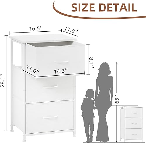 Miniatura 3 de Somdot - Buró, cajonera de 3 cajones para dormitorio, buró, mesa auxiliar con canastas de tela para dormitorio, guardería, clóset, dormitorio, sala