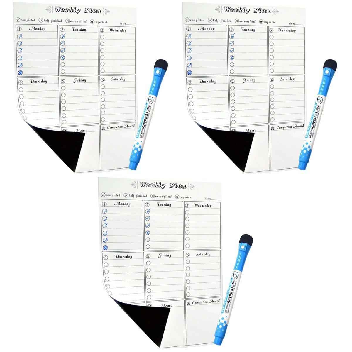 3St Whiteboard-Wochenplaner magnetischer Planer Kühlschrankplaner Zeitmanagement Wochenplaner Kühlschrank Zeitplaner Magnetischer Wochenplaner trocken abwischbarer Planer STOBOK