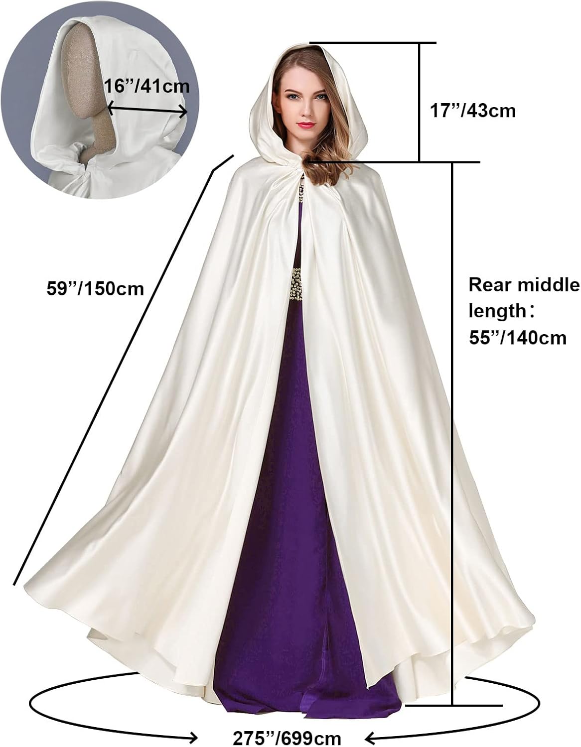 BEAUTELICATE Women's Wedding Hooded Cape Bridal Cloak Poncho Full Length