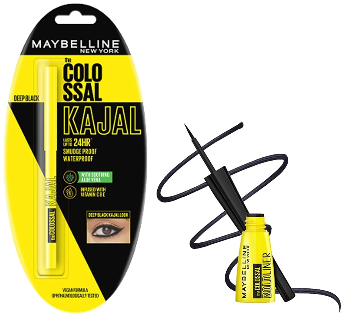 Maybelline New York Colossal Bold Liquid Eyeliner, Black, 3G And New York Colossal Kajal, Black, 0.35G Matte Finish