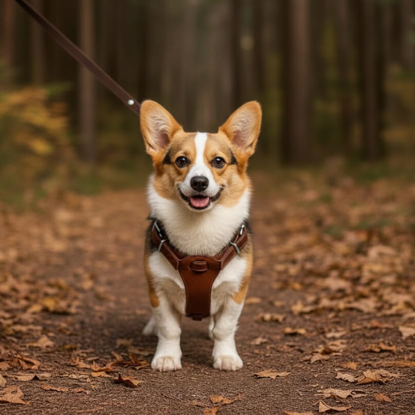 Hundegeschirr kleine Hunde aus echtem Rindsleder - Hundegeschirr Leder für Dackel, Chihuahua & co - verstellbares Welpengeschirr - Geschirr für kleine Hunde für Spaziergänge & Alltag (S)