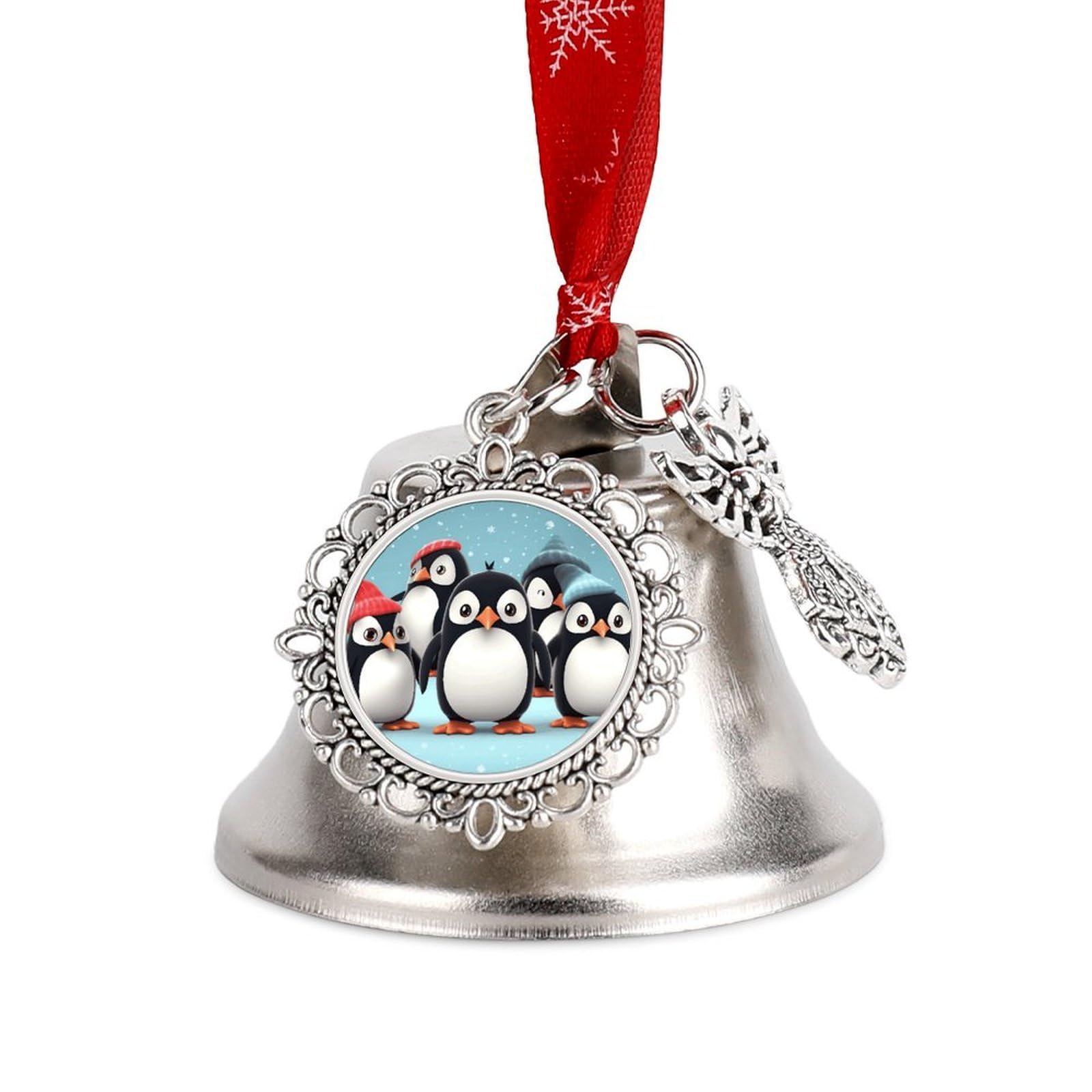 Cute Penguins Bell Ornament Red Ribbon for Christmas Tree Holiday Decoration Personality Believe Bell Ornaments Sleigh Bells for Winter New Year Party Supplies