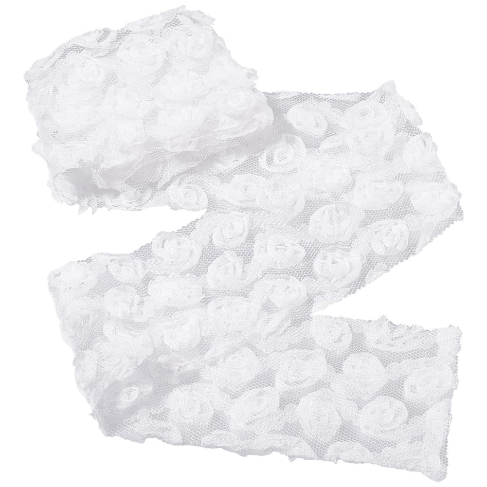 Photo 1 of 1 Yard 2-3/8 Inch White Rose Polyester Lace Trim Flower Mesh Lace Ribbon Fabric Floral Lace Trimming for DIY Sewing Decoration Crafts