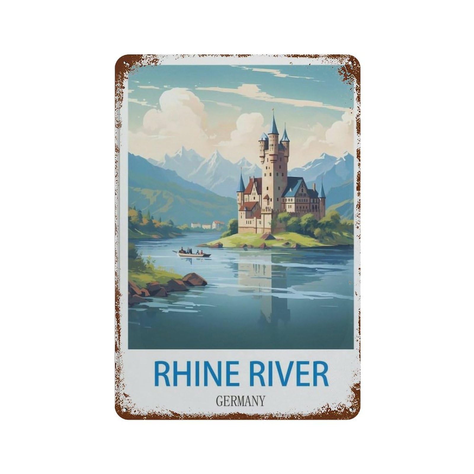 DBKGHIEDHG Metal Tin Sign,Germany Rhine Vintage Travel Poster,Tin Sign Rustic Decor Cave Coffee Shop Bar Bedroom Home Wall Decor Tin Sign(30x40cm 12x16 inch-F22