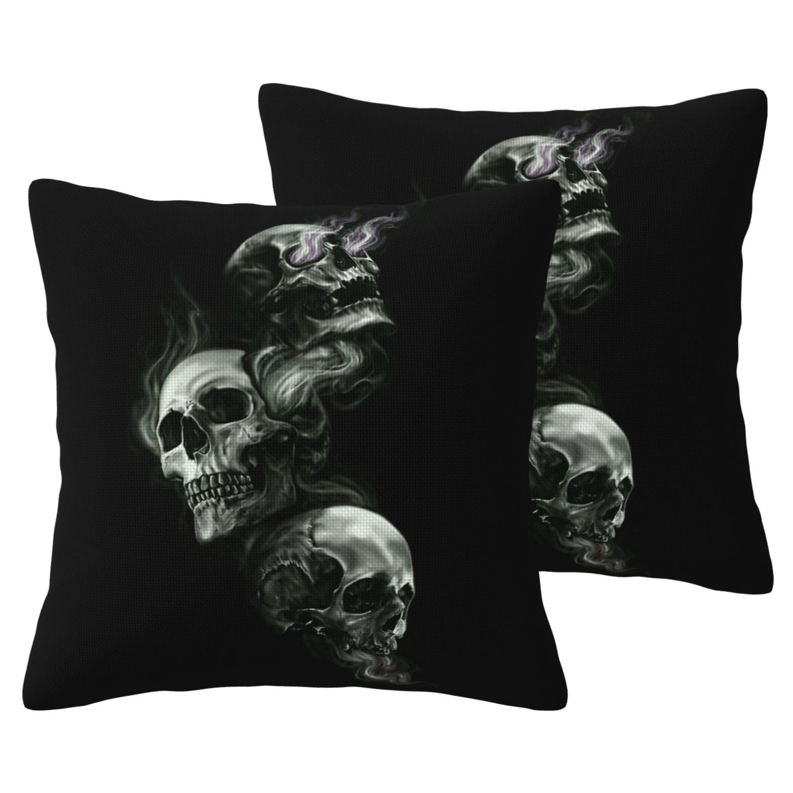 Taie d'oreiller motif tête de mort en lin noir et blanc lot de 2 coussins décoratifs