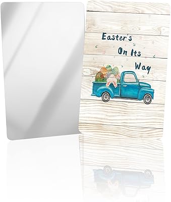 OComster Retro Blue Truck with Bunny Colorful Eggs Compact Mirror Bulk Mini Card Mirror, Retro Wooden Stripes Small Compact Mirror for Purse, Rectangular Handheld Pocket Makeup Mirror