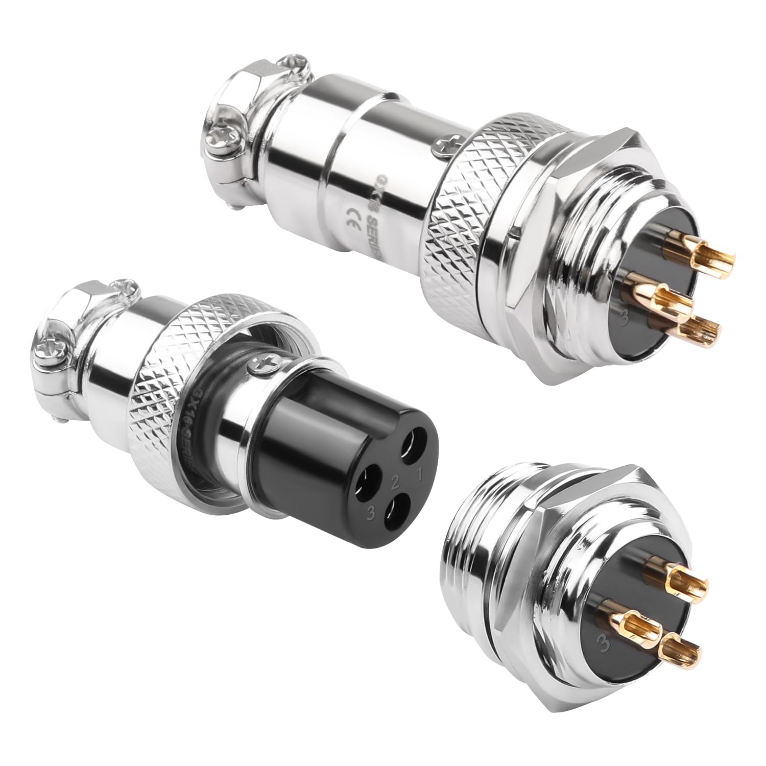 QIANRENON Gold Plated GX16 Aviation Plug Socket GX16 3Pin Male Bulkhead Mount Aviation Plug GX16 3Pin Female Cable Soldered Airline Connector M16 400V/7A, for Electrical Electronic Connection, 2Pcs