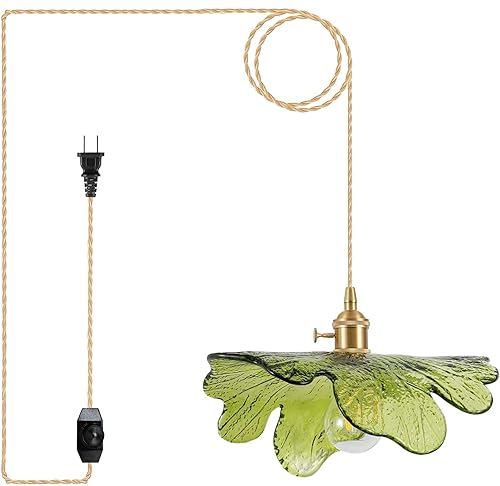 Miniatura 38 de Luces Colgantes para Isla de Cocina, Luz Colgante de Cristal Verde Accesorios de Iluminación Vintage, 9.4 pulgadas E26 Acabado Lámpara Colgante de