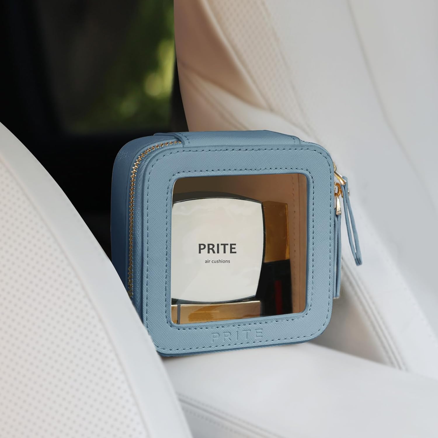 Prite Small Makeup Bag for Women Portable Clear Makeup Bag Cute Mini Waterproof Travel Cosmetic Bag with Gold Zipper for Car Essentials(Blue) - Image 6